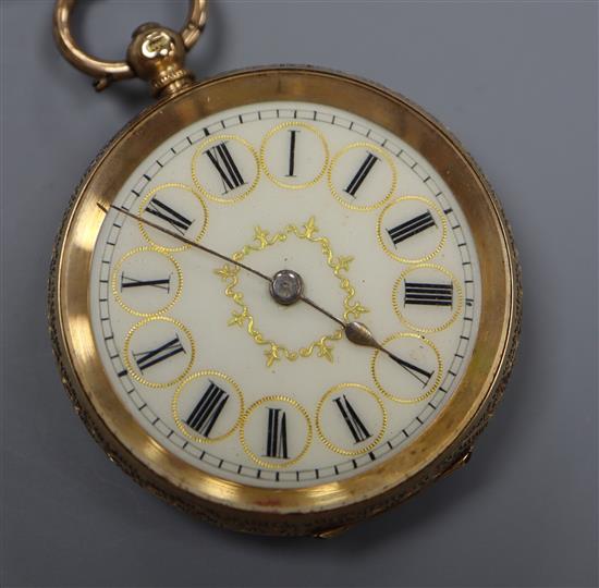 A 14k yellow metal open face fob watch.